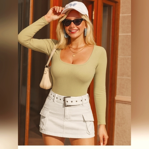 Ekouaer Ribbed Scoop Neck Long Sleeve Top Sz S - Picture 1 of 1